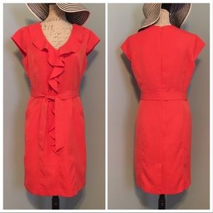 Ruffled Coral Dress with Belt